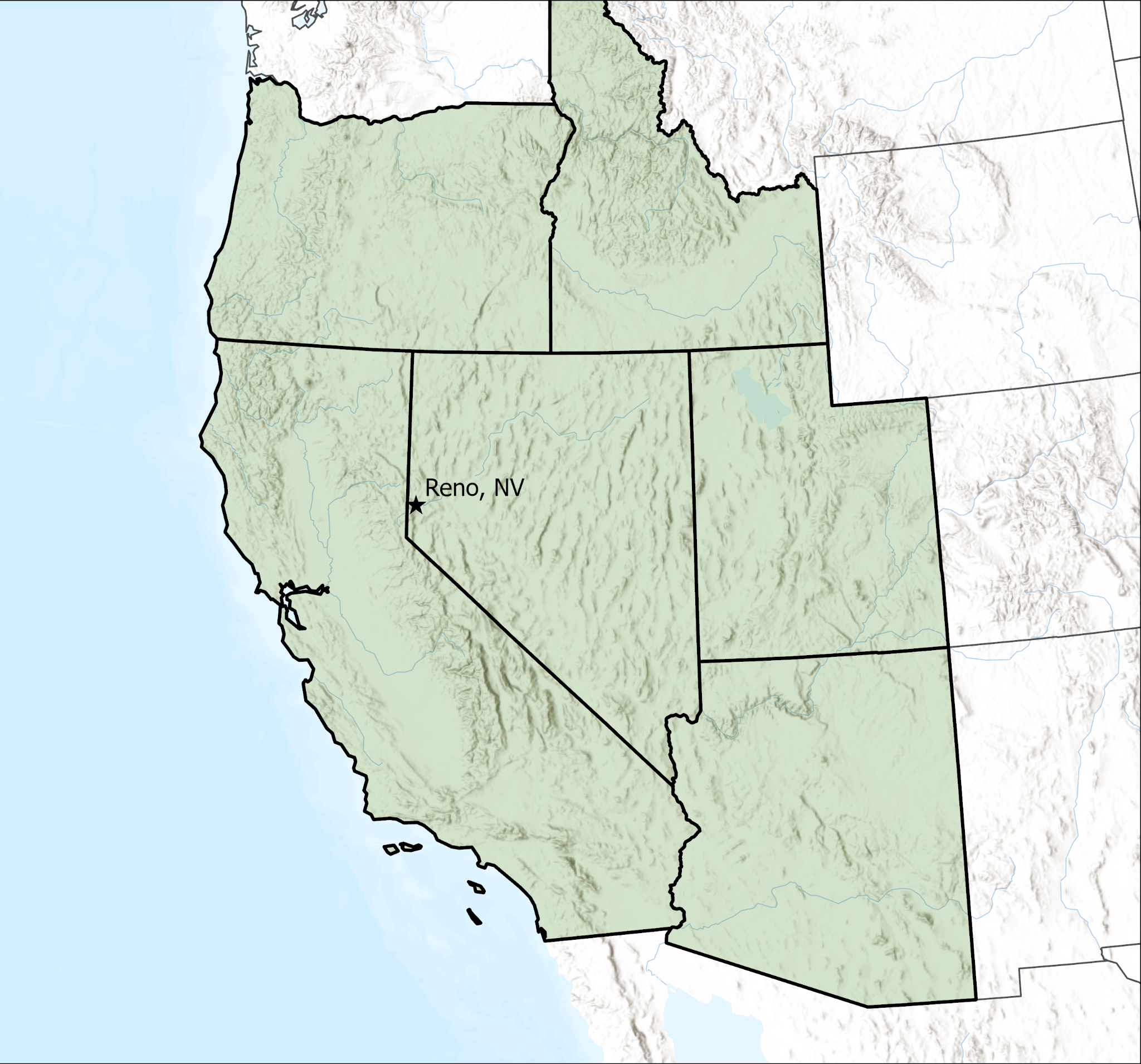 Map showing McElroy Environmental's primary service area in the Great Basin and western United States
